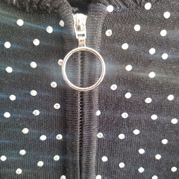 Questions Rhinestone Embellished Black Zip Up Cardigan Holiday Party~ Size XL - Picture 4 of 6